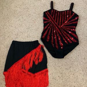Glamour sequined leotard and fringe skirt